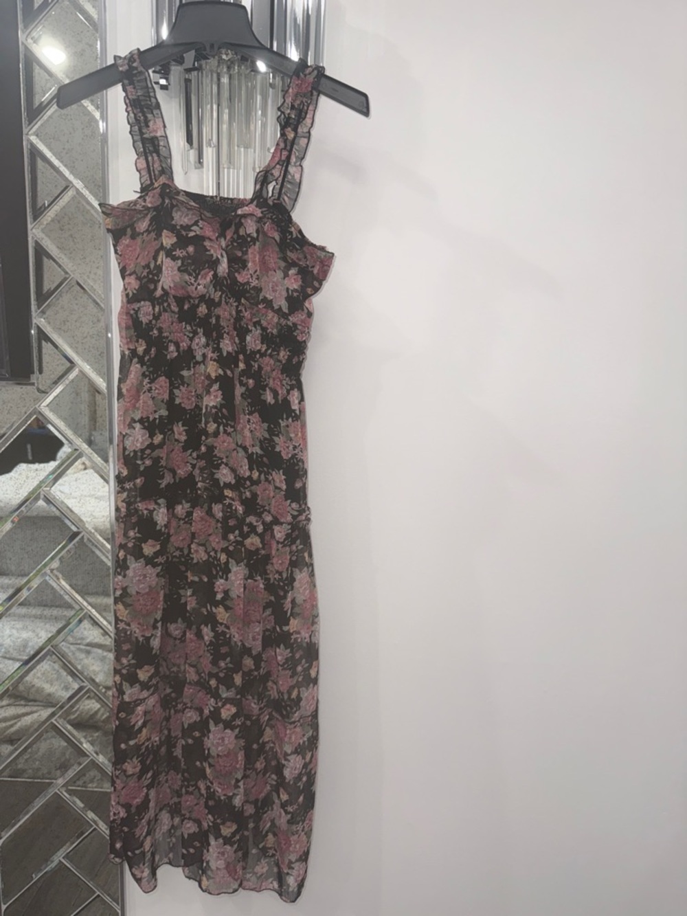 Forever 21 Black Maxi Dress with Pink Floral Print
